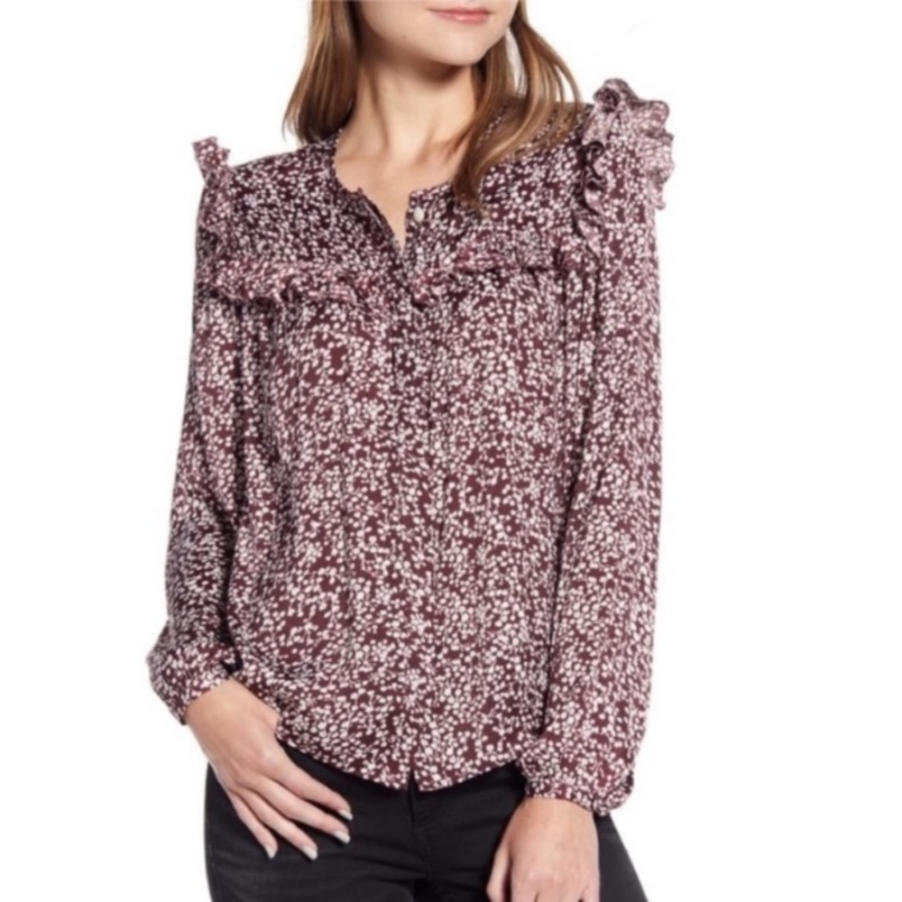 Rebecca Minkoff Selandra Floral Currant Button Blouse Large NWT